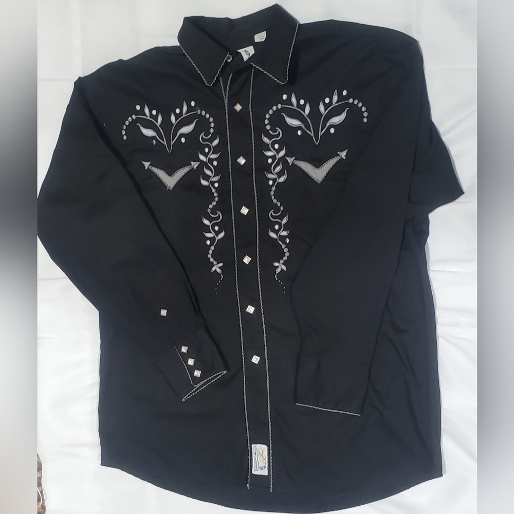 Black L vintage panhandle embroidered ranchero western dress shirt